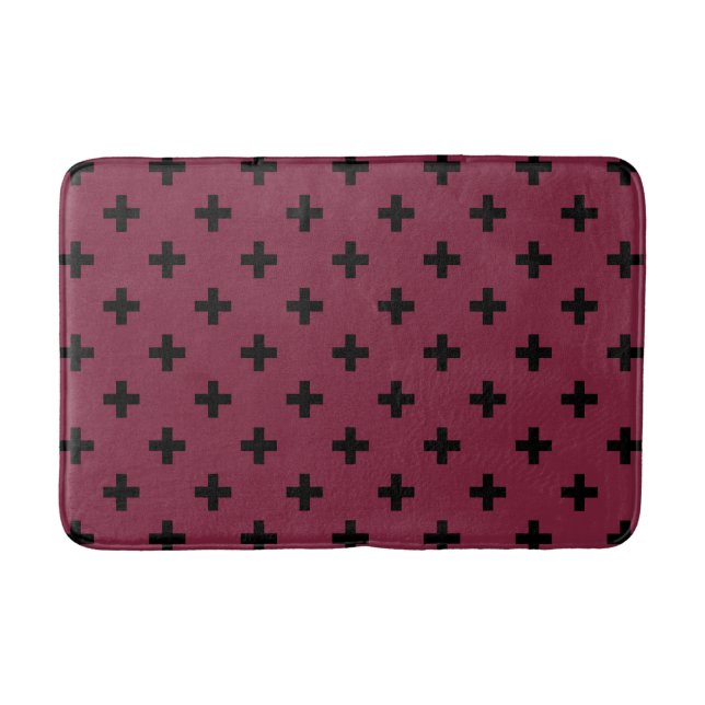 Black polka crosses on mulberry bath mat (Front)