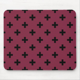 Black polka crosses on mulberry mouse pad