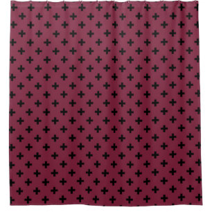 Black polka crosses on mulberry shower curtain