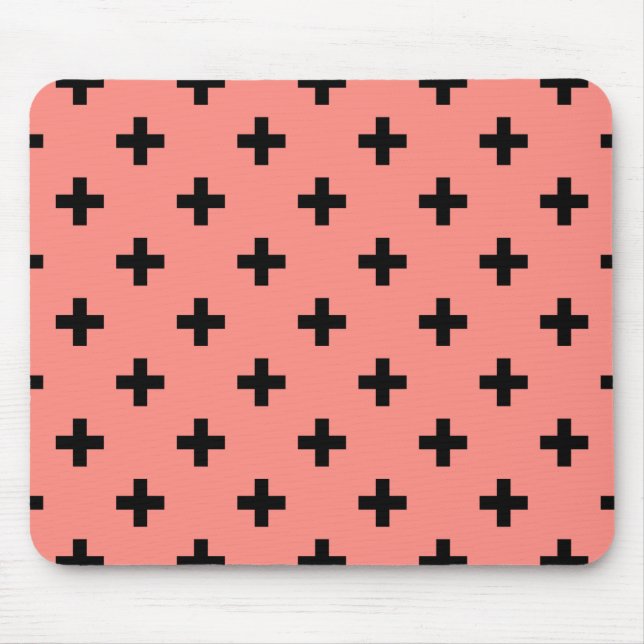 Black polka crosses on peach mouse pad (Front)
