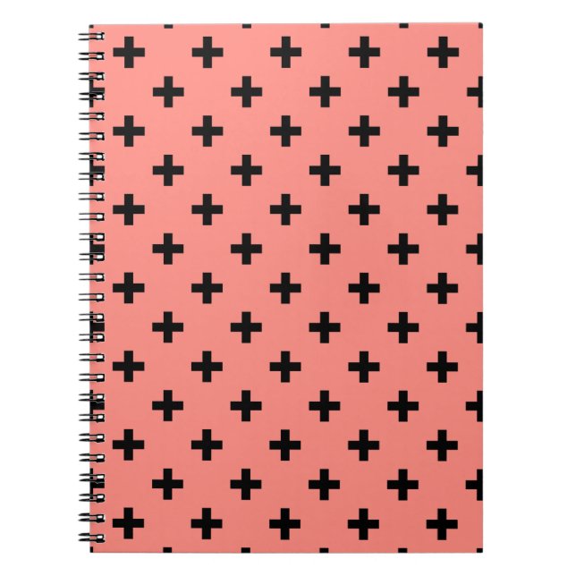 Black polka crosses on peach notebook (Front)