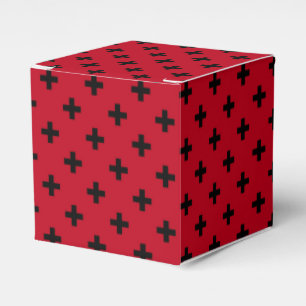 Black polka crosses on red favour box