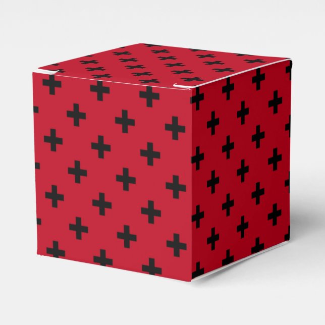 Black polka crosses on red favour box (Front Side)