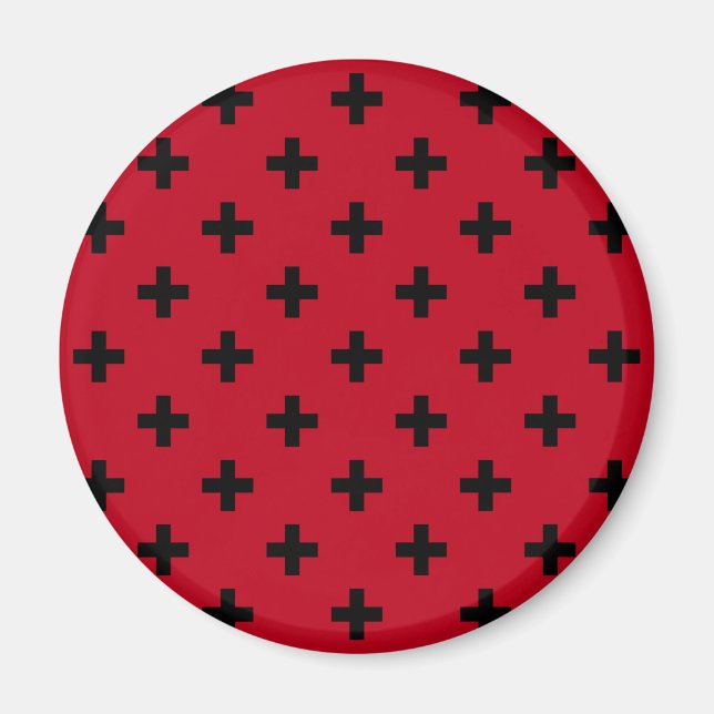 Black polka crosses on red magnet (Front)