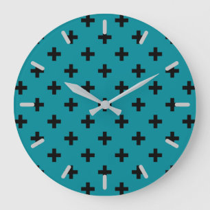 Black polka crosses on teal large clock