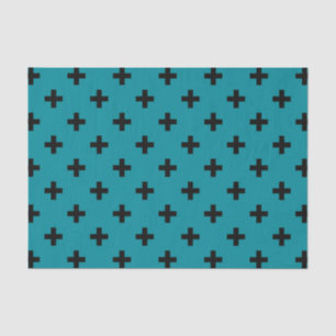 Black polka crosses on teal tissue paper