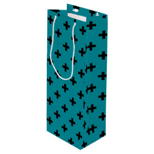 Black polka crosses on teal wine gift bag