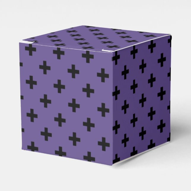 Black polka crosses on ultra violet favour box (Front Side)