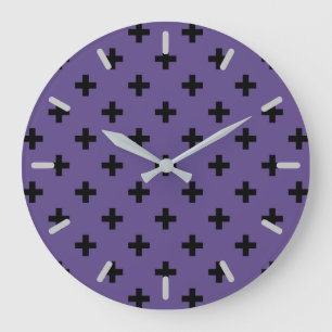 Black polka crosses on ultra violet large clock