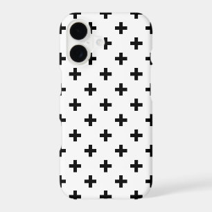 Black polka crosses on white