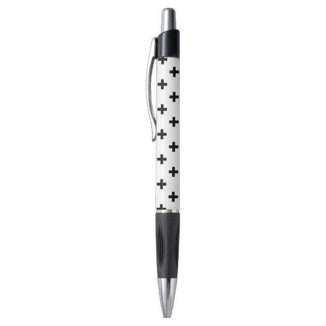 Black polka crosses on white (Top (Vertical))