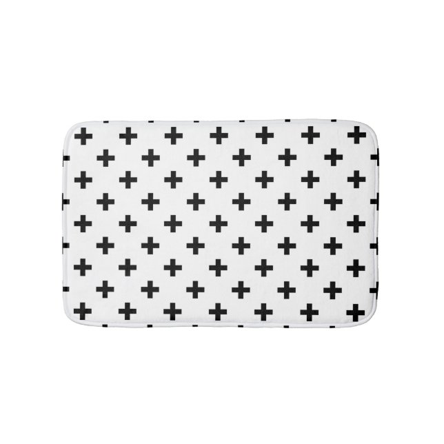 Black polka crosses on white bath mat (Front)