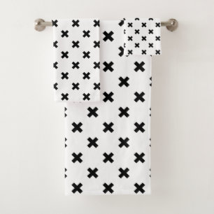 Black polka crosses on white bath towel set
