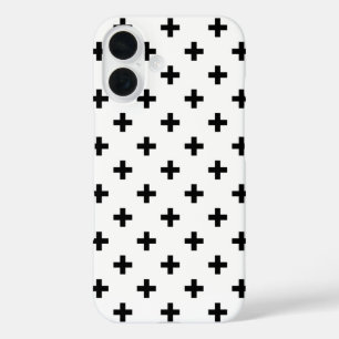 Black polka crosses on white iPhone 16 case