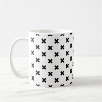 Black polka crosses on white