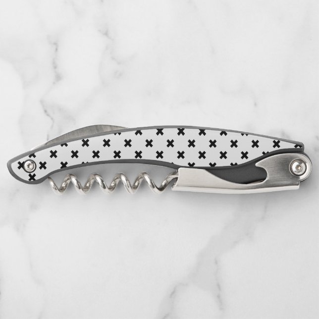 Black polka crosses on white corkscrew (Back)