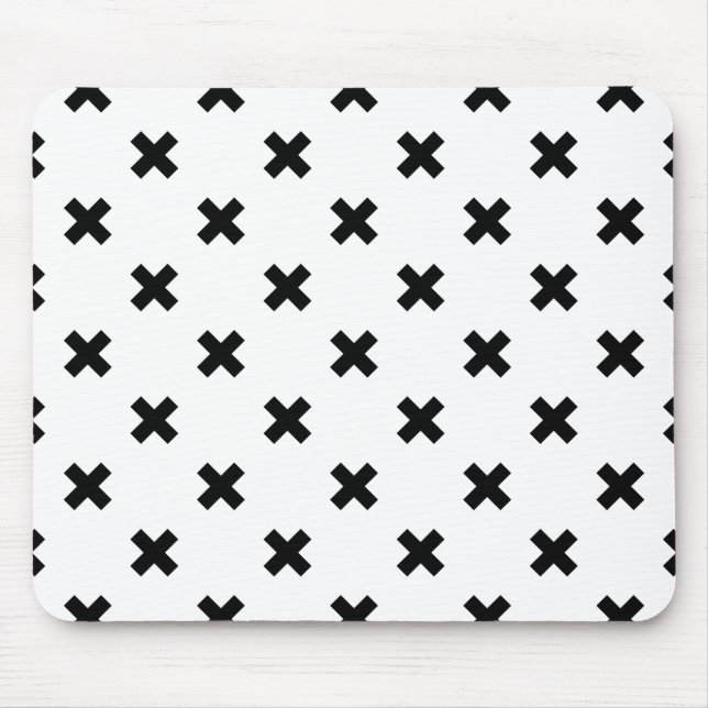 Black polka crosses on white mouse pad (Front)