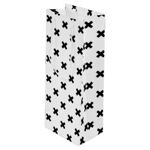 Black polka crosses on white wine gift bag