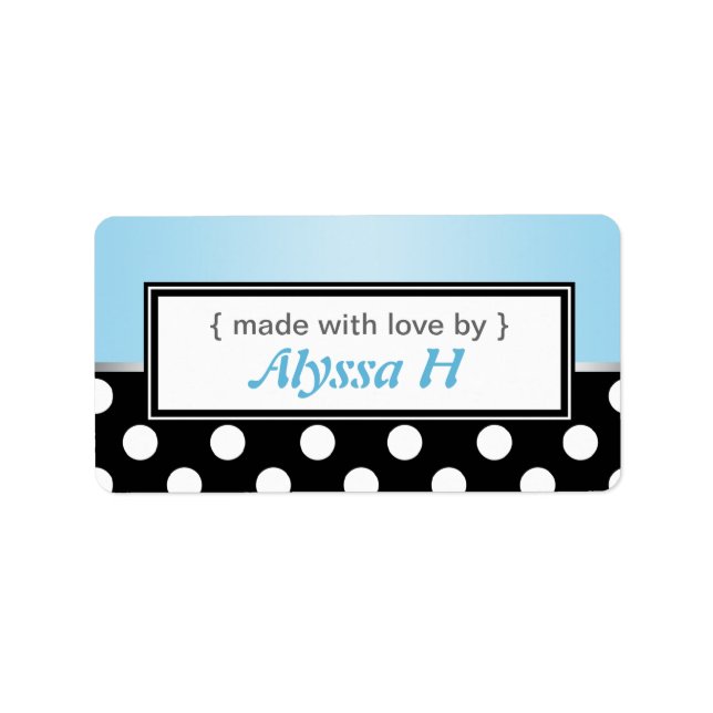 Black Polka Dot Blue Personalised Baking Labels (Front)