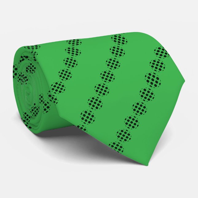 Black Polka Dot Circles Pattern On Green Colour Tie (Rolled)