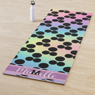 Black polka dot Gradient rainbow custom Monogram Yoga Mat