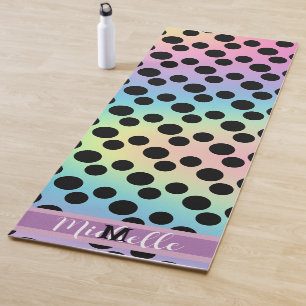 Black polka dot Gradient rainbow custom Monogram Yoga Mat