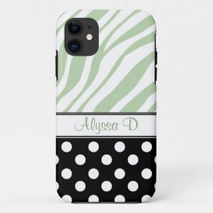 Black Polka Dot Green Zebra Print iPhone 5 Case
