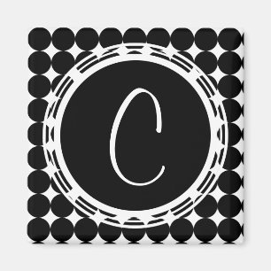 Black Polka Dot Monogram Magnet