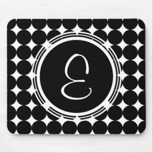 Black Polka Dot Monogram Mouse Pad
