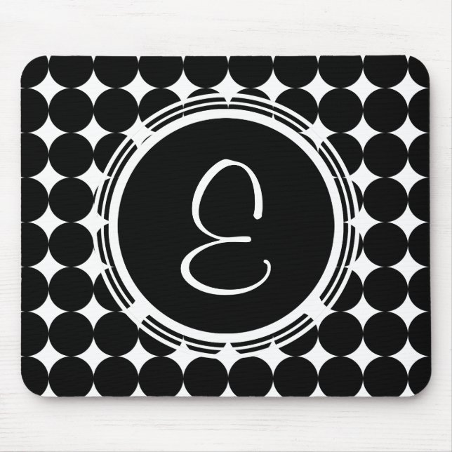 Black Polka Dot Monogram Mouse Pad (Front)