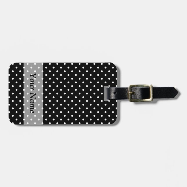 Black  polka dot pattern luggage tag (Front Horizontal)