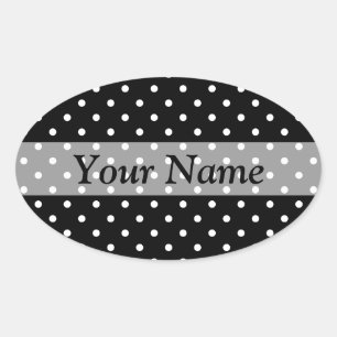 Black polka dot pattern oval sticker
