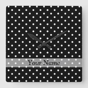 Black  polka dot pattern square wall clock