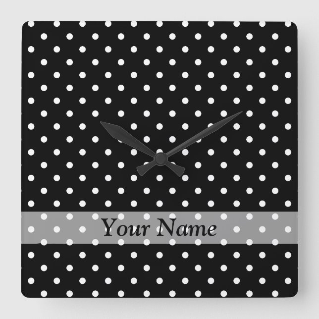 Black  polka dot pattern square wall clock (Front)