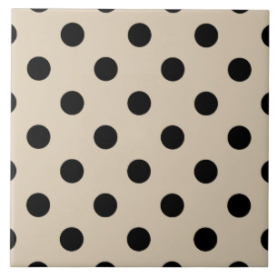 Black Polka Dot Pattern - Tan Ceramic Tile