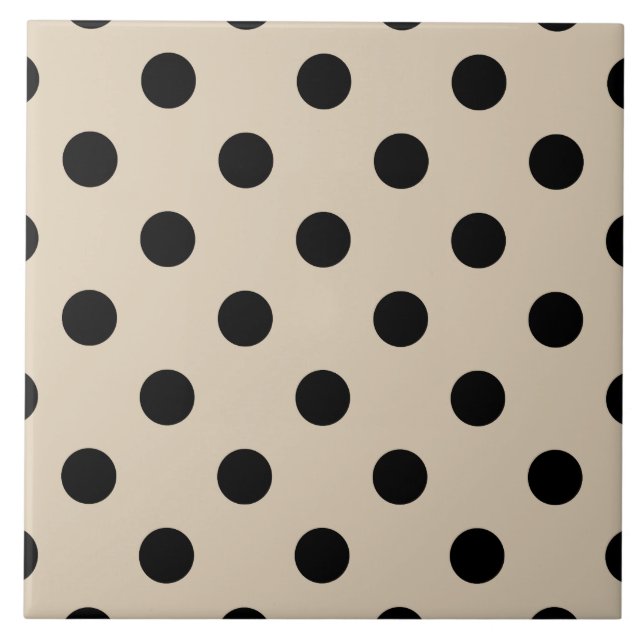 Black Polka Dot Pattern - Tan Ceramic Tile (Front)