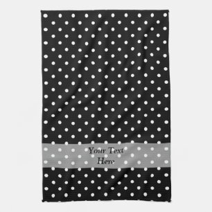 Black polka dot pattern tea towel
