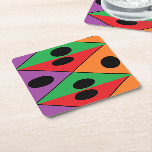 Black polka dot patterned square paper coaster