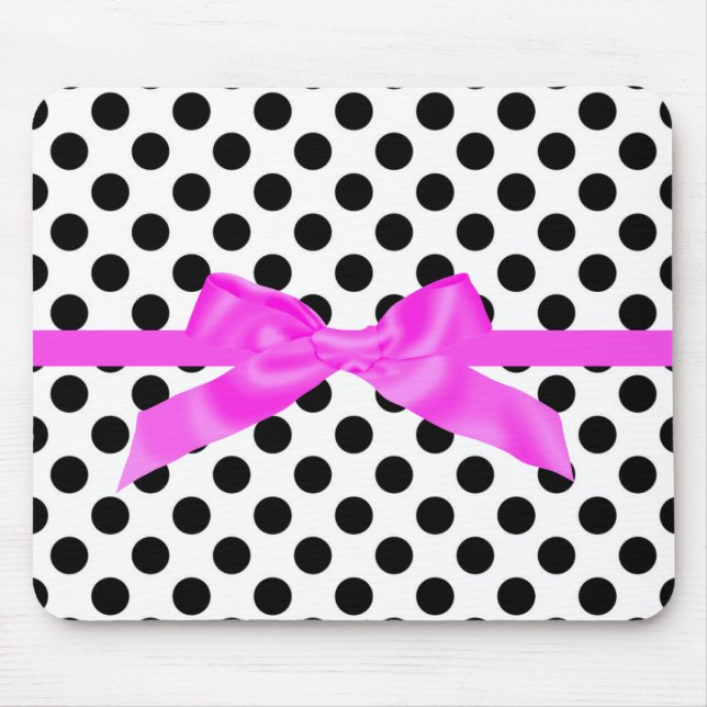 BLACK POLKA DOT PINK BOW MOUSE PAD (Front)