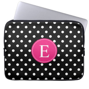 Black Polka Dot Pink Monogram Laptop Sleeve