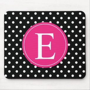 Black Polka Dot Pink Monogram Mouse Pad