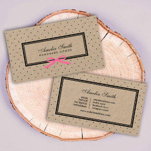 Black Polka Dot Pink Ribbon Social Media Kraft Business Card