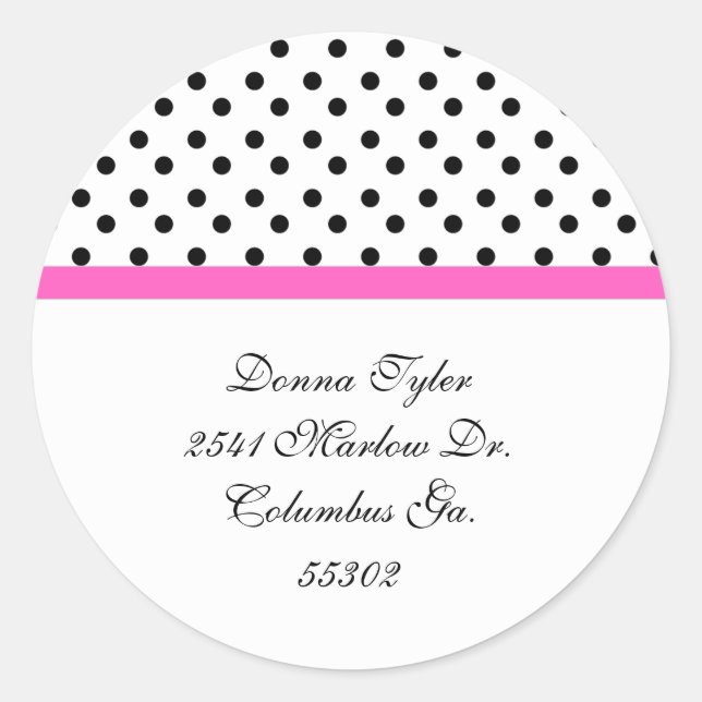 Black Polka Dot & Pink Trim Address Stickers (Front)