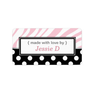 Black Polka Dot Pink Zebra Print Baking Labels