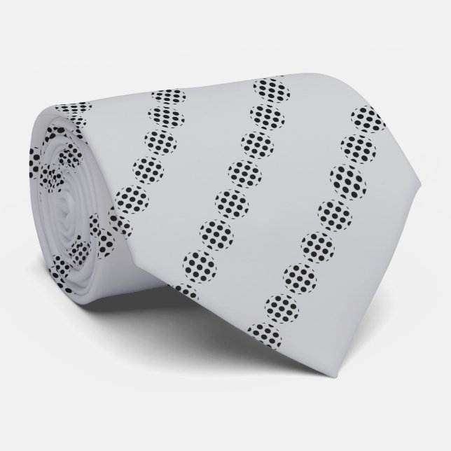 Black Polka Dot Screen Circles Pattern On Grey Tie (Rolled)