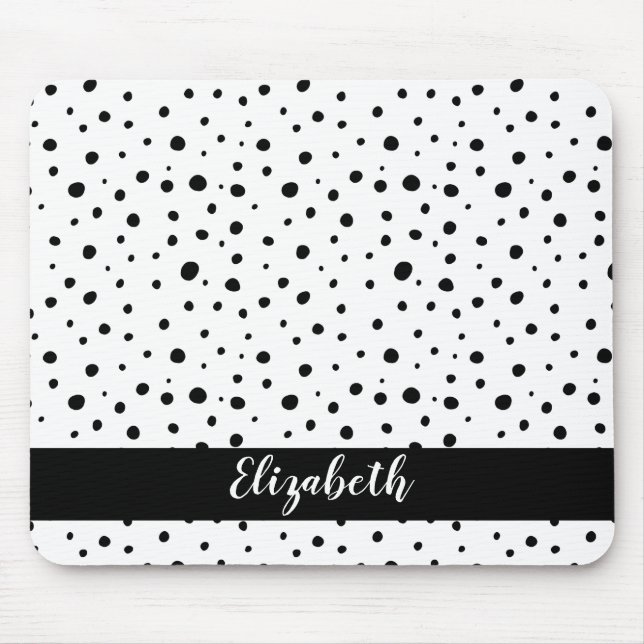Black Polka Dots Abstract Minimal Name Mouse Pad (Front)