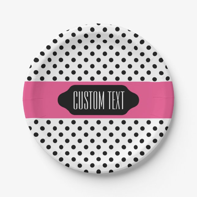 Black polka dots and pink stripe custom plates (Front)