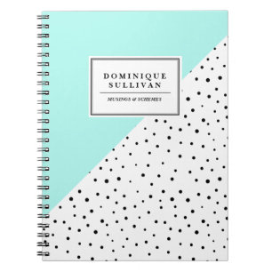 Black Polka Dots Aqua Abtract Pattern Personalised Notebook