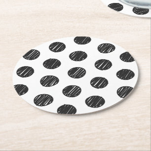 Black Polka Dots Artisan Hand drawn Timeless Fun Round Paper Coaster