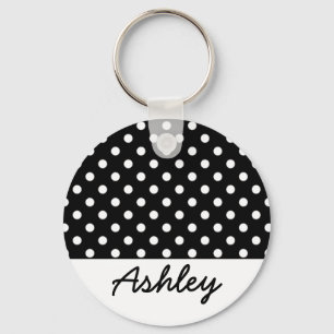 Black Polka Dots Custom Monogram Key Ring